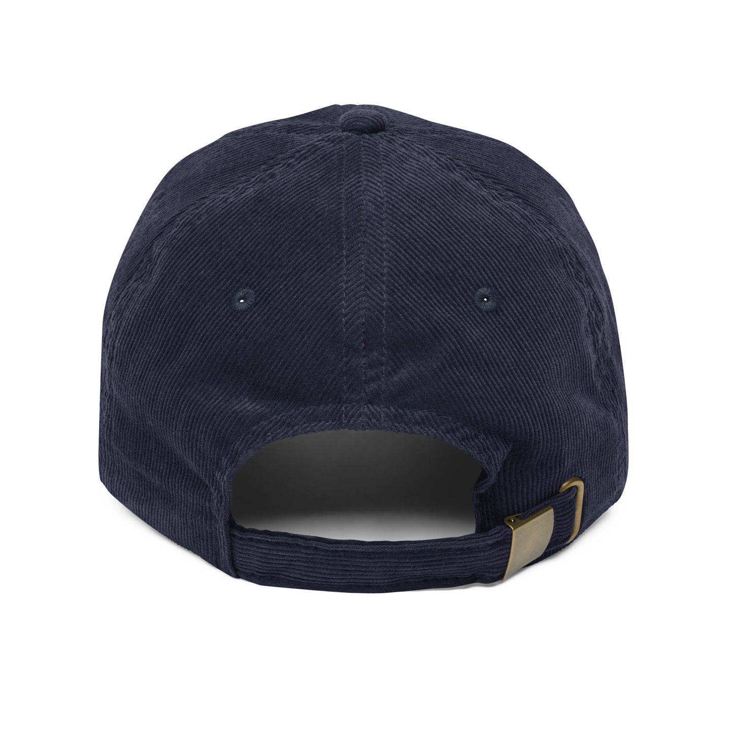 Navy blue cap with a corduroy strap on a white background