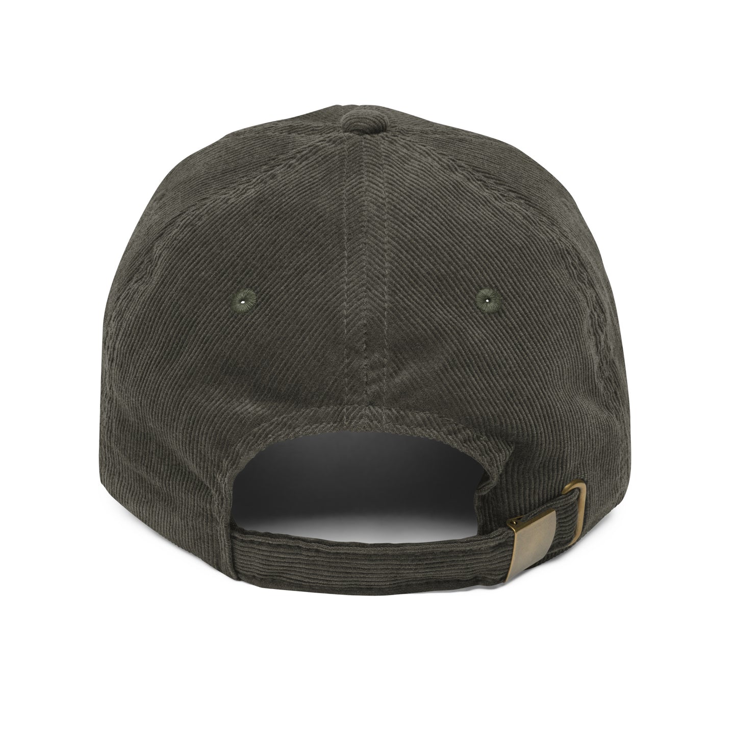 Gray/light green baseball cap with a corduroy strap on a white background