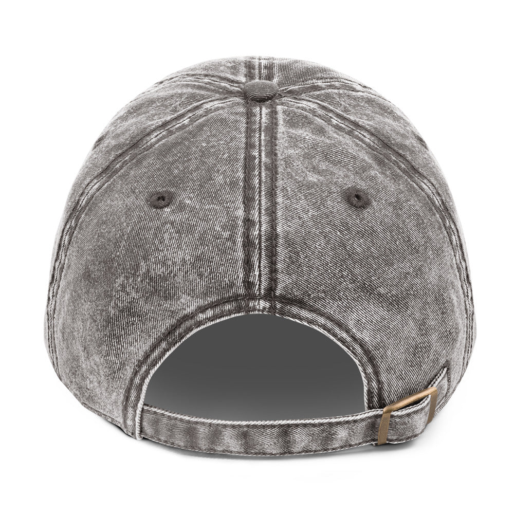 Light gray denim cap with strap on a white background